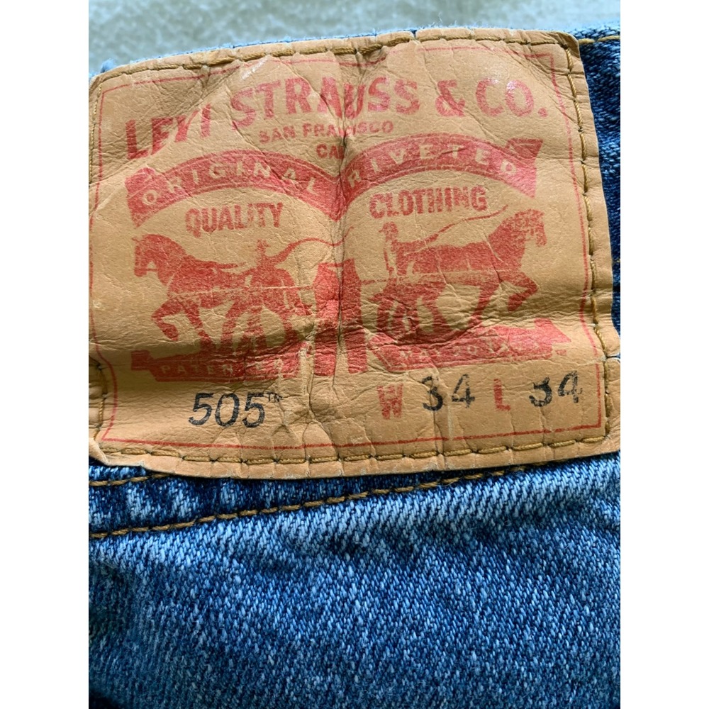 Levi's 34x34 505 Regular Fit Jeans Medium Wash Blue Straight Leg Denim Pants - Picture 10 of 10